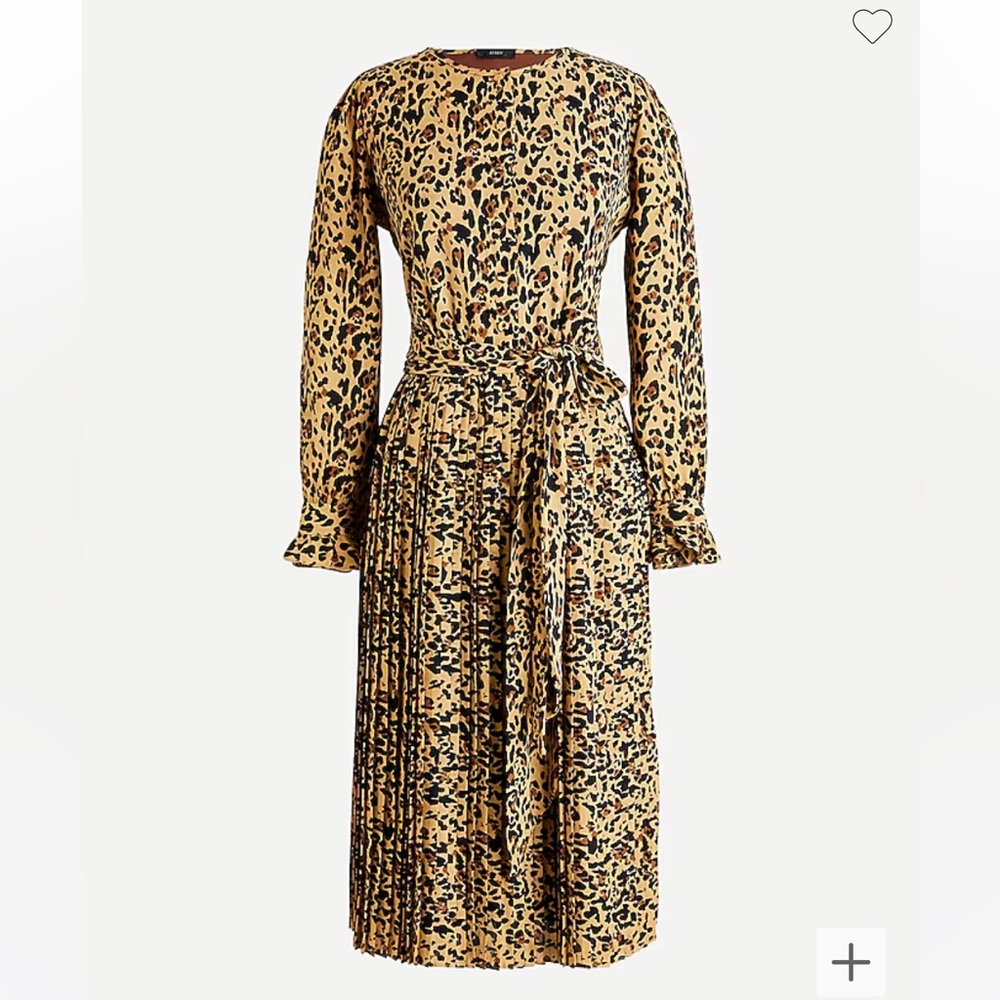 Jcrew Long Sleeve Pleated Leopard Dress